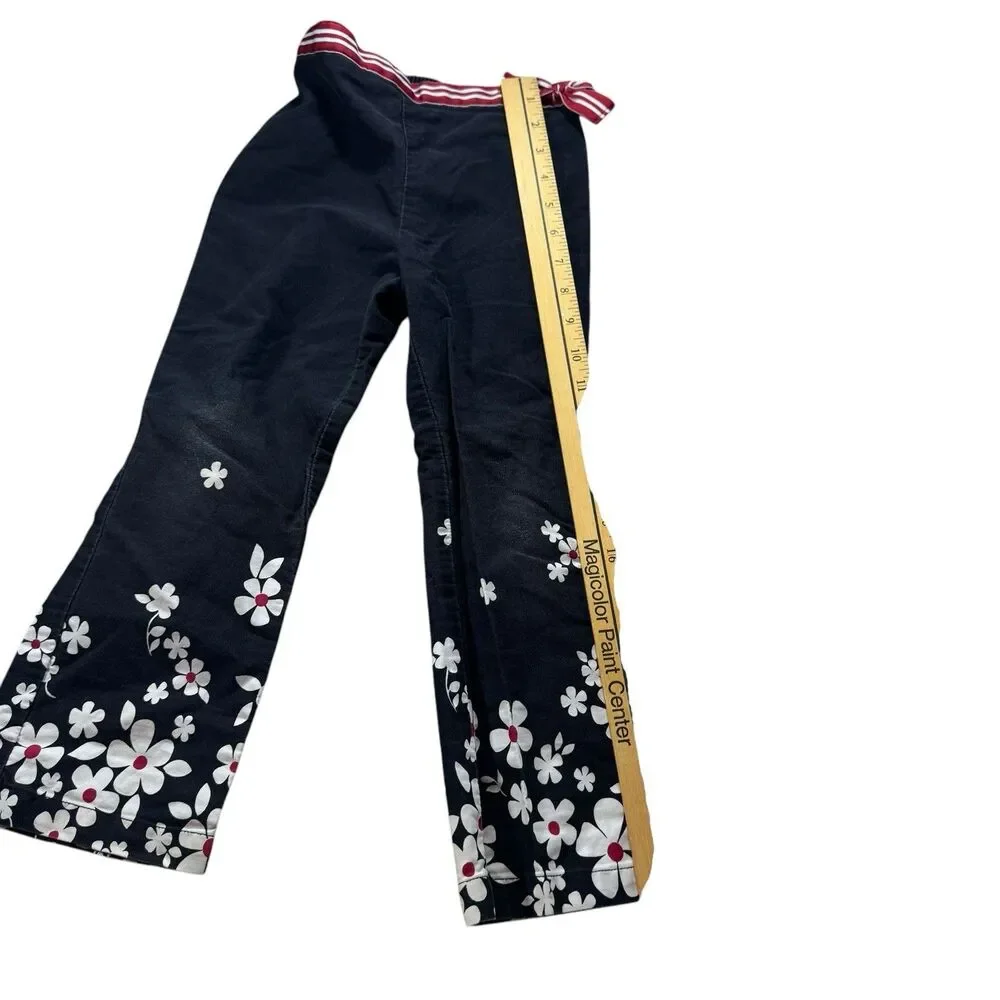VTG Gymboree Large Daisy Flower Pants Red Belt‎ Black Cute